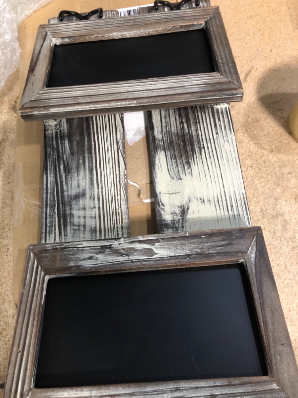 Photo 1 of MyGift Wall Mounted Solid Torched Wood 2 Slot Mail and Key Holder Organizer Entryway Rack with Chalkboard Surface and 3 Hooks