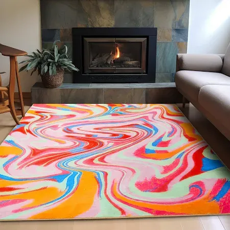 Photo 1 of Aldopein Colorful Pink Cute Washable Thin Bedroom Rug