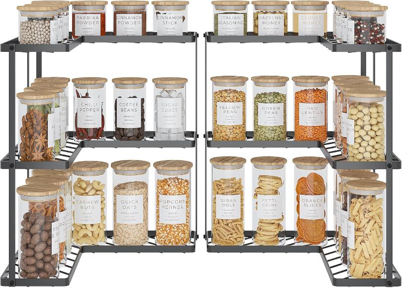 Photo 1 of Buzowruil Kitchen L-Shaped Spice Storage Rack Triangle Corner Three-Layer Cabinet Spice Storage Rack,2 Pack (Black)
