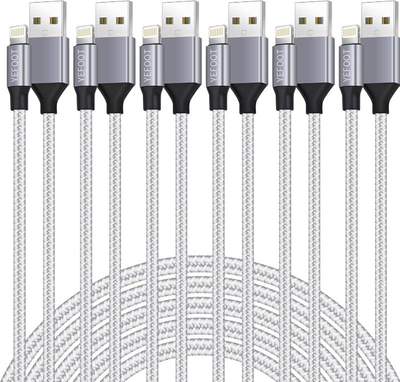 Photo 1 of [Apple MFi Certified] 6Pack(3/3/6/6/6/10FT) iPhone Charger Nylon Braided Fast Charging Lightning Cable Compatible iPhone 14Pro/14/13Pro/13/12Pro/12/11and More-Silver&White