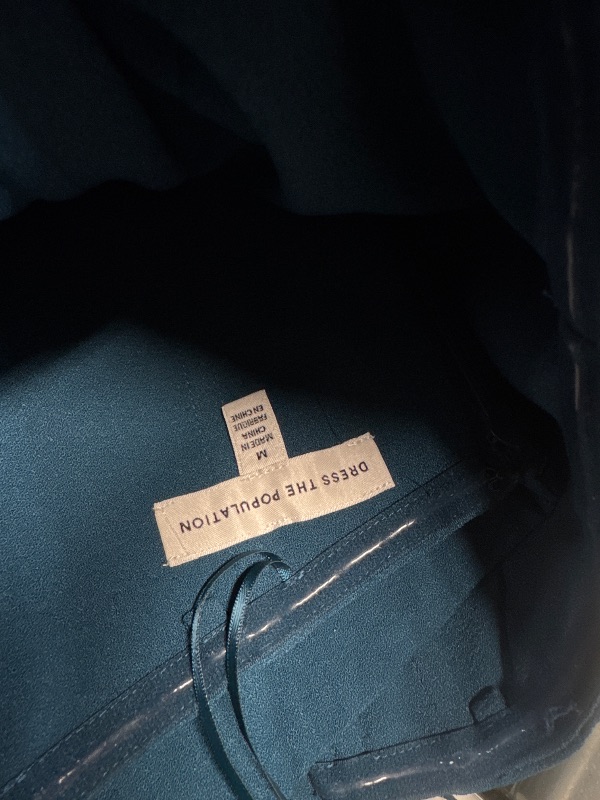 Photo 1 of (BAGGED) (SIZE MEDIUM) Dress the Population Women's Bailey Off The Shoulder Sweetheart Bodycon Midi Sheath Dress, Peacock Blue, Medium