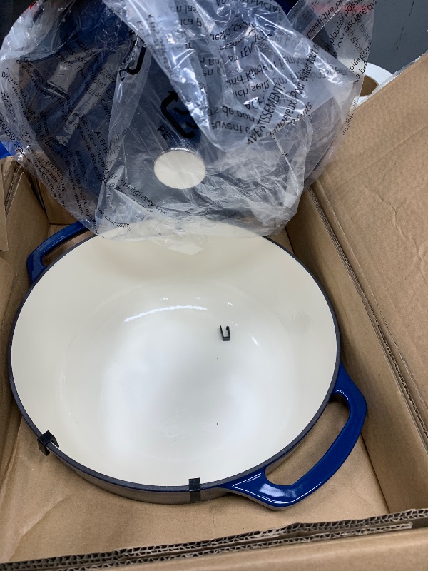 Photo 1 of Amazon Basics Cast Iron Dutch Oven Pot with Lid, Enameled, Round, Dual Handles, Heavy-Duty, Small, 7.3-Quart, Navy