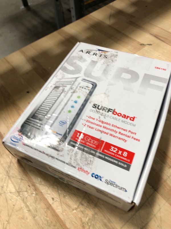 Photo 1 of ARRIS (SB6190) - Cable Modem - Fast DOCSIS 3.0 32x8 Gigabit Cable Modem, For Comcast Xfinity, Cox, Spectrum and more, 1 Gbps Port, 800 Mbps Max Internet Speed, 2 Year Warranty - White
