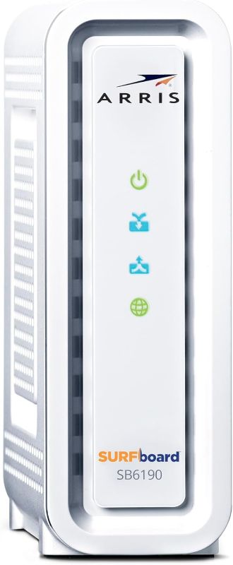 Photo 1 of ARRIS (SB6190) - Cable Modem - Fast DOCSIS 3.0 32x8 Gigabit Cable Modem, For Comcast Xfinity, Cox, Spectrum and more, 1 Gbps Port, 800 Mbps Max Internet Speed, 2 Year Warranty - White