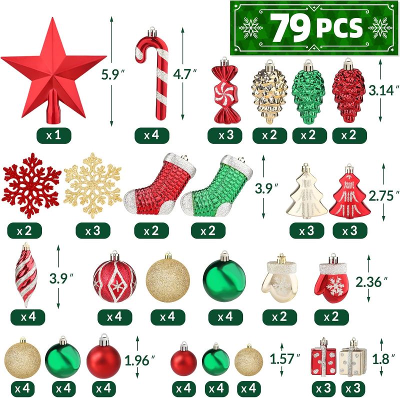 Photo 1 of Annecy 79 PCS Christmas Tree Ornament Set, Assorted Shatterproof Christmas Balls Decorations, Christmas Ornaments Set for Xmas Tree (Red & Green & Gold)
