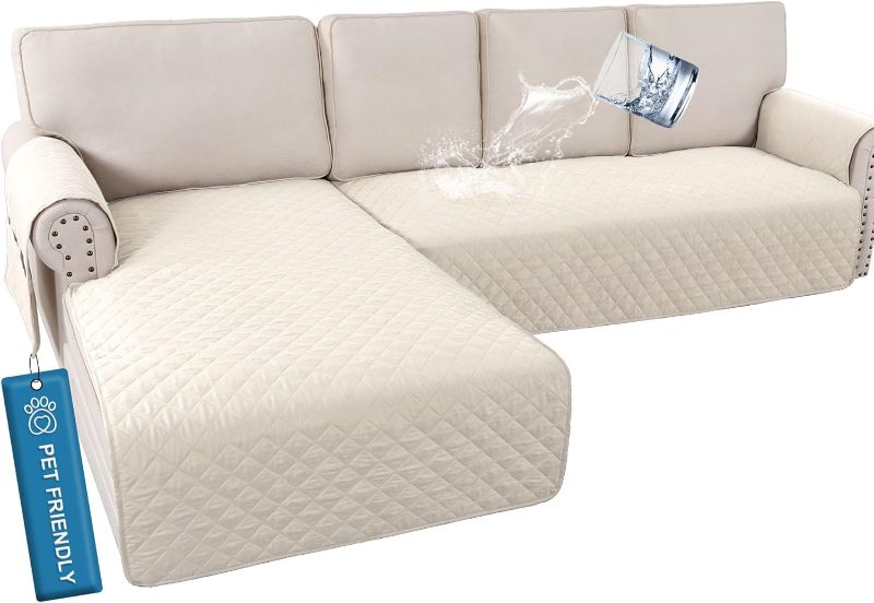 Photo 1 of H.VERSAILTEX 100% Waterproof Couch Covers 2 Piece Sectional Couch Covers L Shape Thick and Durable Couch Cover for Dogs Washable(Left Chaise + 2 Seat Sofa, Coconut Milk)
