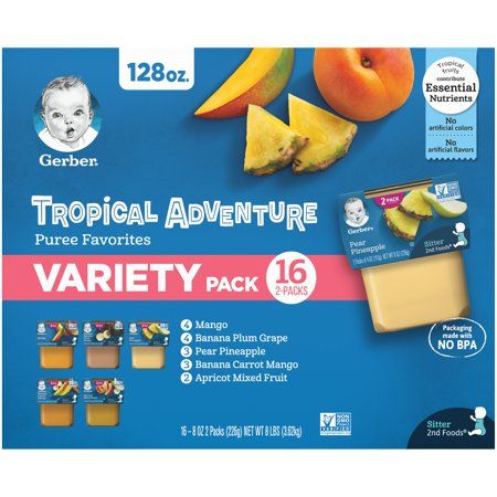 Photo 1 of 4/25 Gerber Baby Food Stage 2 Tropical Adventure Variety Pack Puree 2oz Tubs (32 Pack)