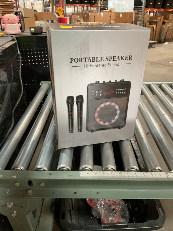 Photo 1 of Karaoke Machine for Adults, Portable Bluetooth Speaker with 2 Wireless Microphones and Lights Show, Karaoke Speaker with Bass & Treble, Supports for TWS,USB,FM,REC,AUX in,TF Card for Party/Meeting