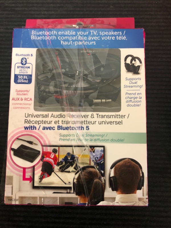 Photo 1 of Aluratek Bluetooth V5.0 Audio Receiver and Transmitter Adapter with Low Latency for TV, PC, Auto, Airpline, MP3 Player (Connect to 2 Devices Simultaneously), AUX/RCA - ABC01F