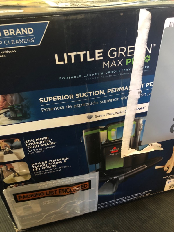 Photo 1 of BISSELL® Little Green® Max Pet Portable Carpet and Upholstery Deep Cleaner, Car/Auto Detailer, with Self-Cleaning Tough Stain Tool and Pet Hair Removal Tool (3860)