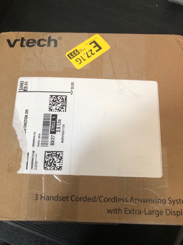Photo 1 of VTech VG208-3 DECT 6.0 3-Handset Corded/Cordless Phone for Home with Answering Machine, Call Blocking, Caller ID, Large Backlit Display, Duplex Speakerphone, Intercom, Line-Power Backup(Silver/Black)