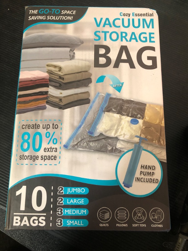 Photo 1 of 10 Pack Vacuum Storage Bags, Space Saver Bags (2 Jumbo/2 Large/3 Medium/3 Small) Compression Storage Bags for Comforters and Blankets, Vacuum Sealer Bags for Clothes Storage, Hand Pump Included