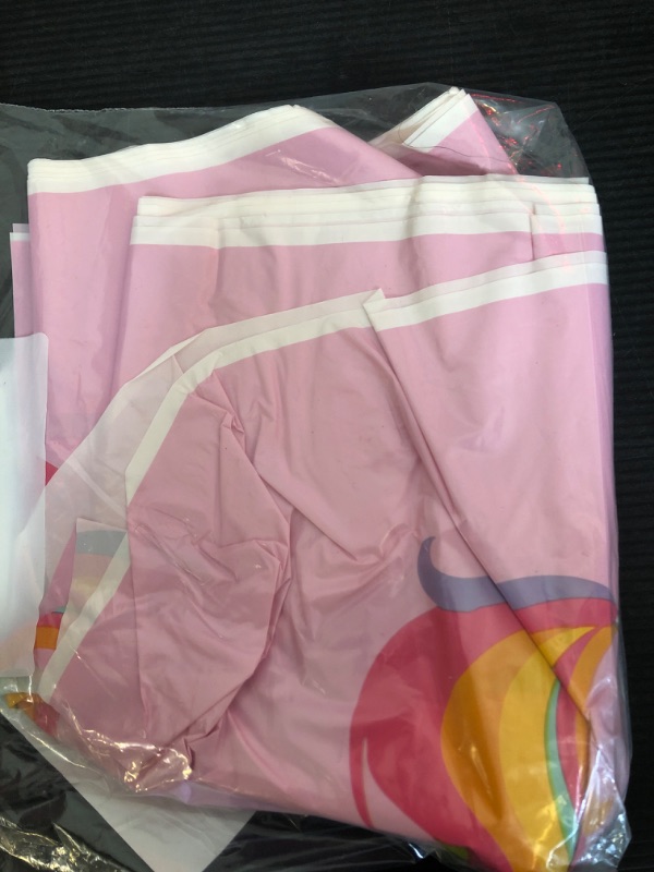 Photo 1 of BLUE PANDA Unicorn Rainbow Party Supplies- 3 Pack Disposable Plastic Rectangular Tablecloths Kids Birthday, Table Cover Decorations in Pink White, 54 x 108 inches - Party Decoration