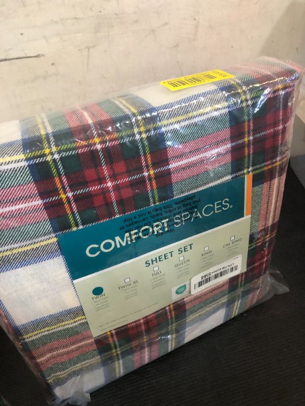 Photo 1 of Comfort Spaces Cotton Flannel Breathable Warm Deep Pocket Sheets With Pillow Case Bedding, Twin, Scottish Plaid Red, 3 Piece
