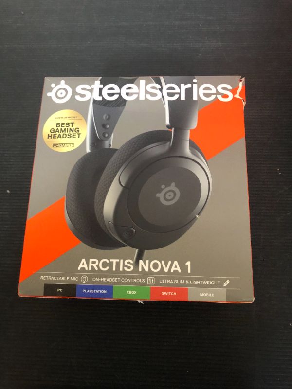 Photo 1 of SteelSeries Arctis Nova 1 Multi-System Gaming Headset — Hi-Fi Drivers — 360° Spatial Audio — Comfort Design — Durable — Ultra Lightweight — Noise-Cancelling Mic — PC, PS5/PS4, Switch, Xbox - Black