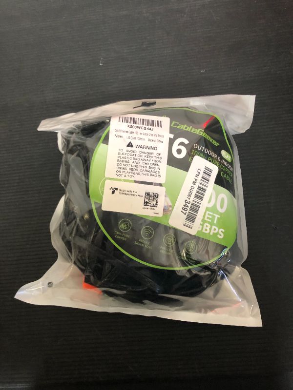 Photo 1 of Cat 6 Ethernet Cable 100 ft, Indoor&Outdoor, High Speed 10Gbps Flat Internet Network Cable, Cat6 Ethernet Patch Cable Long, Computer LAN Cable with Free Clips & Straps for Router, Modem, PS4/5, Black