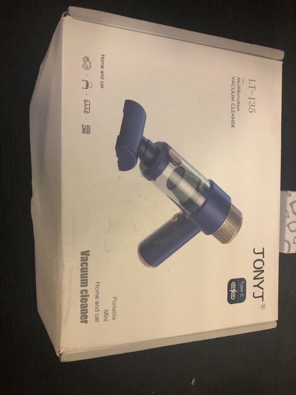 Photo 1 of JONYJ Handheld Car Vacuum Cleaner, 16000PA Car Vacuum Portable Cordless, 2 in 1 Vacuum Cleaner and Air Duster with LED Light, Multi-Nozzles, 120W High Power Hand Held Vacuum for Car, Home, Pet, Office