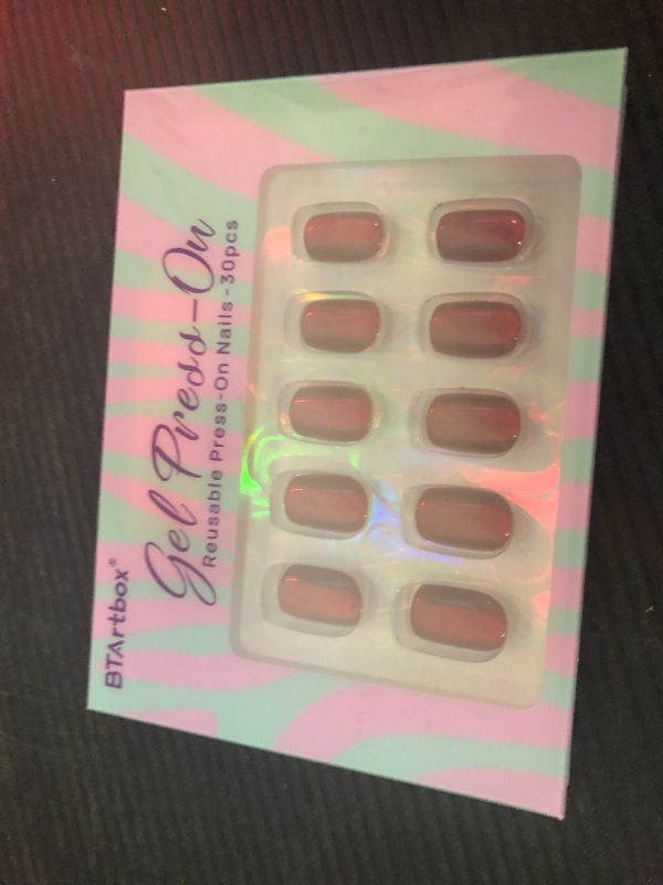 Photo 1 of BTArtbox Press On Nails Red - Cat Eye Press On Nails Square for Gifts,Cherry Short Stick On Nails with Glue, Glossy Reusable Nail Tips in 15 Sizes - 30 Soft Gel Fake Nails Kit, Hot Love