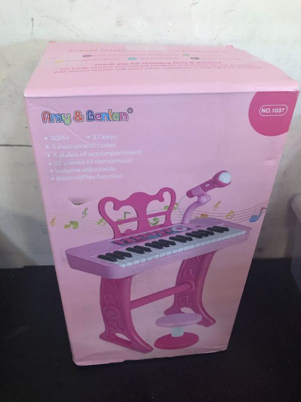 Photo 1 of Amy&Benton Birthday Gift for 3 4 5 6 7 Year Old Girls Piano Toy with Stood for Girls 3-5 Pink Music Keyboard Toy 37 Keys with Chair