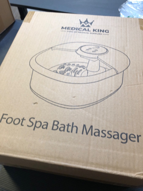 Photo 1 of Medical king Foot Spa Massager with Heat, 14 Rollers in Foot Shape - 5 in 1 Foot Bath Massager - Adjustable Heating, Bubbles, Vibration, Pumice Stone, Mini Massage Points
