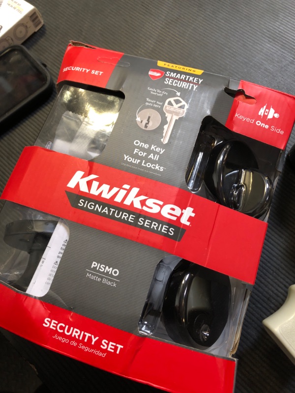 Photo 1 of Kwikset 991 Pismo Keyed Entry Knob and Single Cylinder Deadbolt Combo Pack Featuring SmartKey in Matte Black