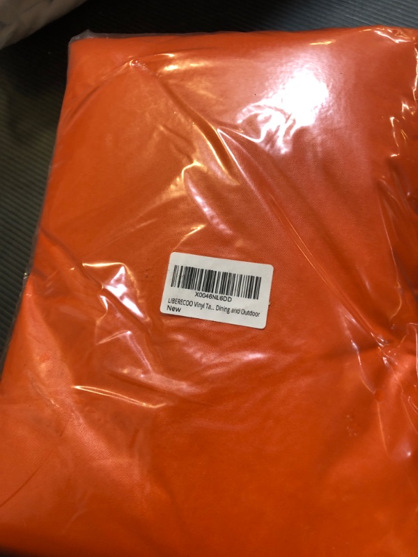 Photo 1 of LIBERECOO Vinyl Tablecloth with Flannel Backing, Vibrant Orange, Waterproof, Stain-Resistant, Easy-Clean Table Cover for Dining, Kitchen, and Outdoor Use, 60" x 120" Rectangle