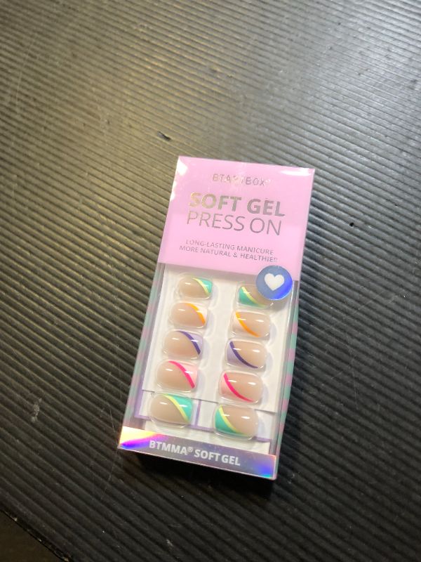 Photo 1 of BTArtbox Short Press On Nails - Soft Gel French Tip Press On Nails, Supremely Fit & Natural Square Glue On Nails with Nail Glue, Reusable Stick On Nails in 15 Sizes, Pastel Curves