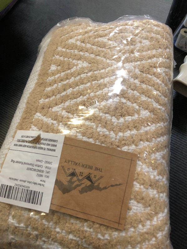 Photo 1 of Rug Area Rugs 2x5 Ft Linen Cotton Diamond for Livingroom Bedroom Washable RagRug Reversible Farmhouse Kitchen RunnerRug Carpet Indoor Area Runner Mat for Hallway, Entryway-24x60 Inches