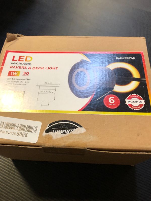 Photo 1 of LUMENGY LED In-Ground Pavers Ambiance Lights Set with Patent Ring Light Effect, Waterproof 1W 12V-24V AC/DC. Perfect for Decks, Driveways, Patios, Steps & Walls. Brown Color, 6-Pack.