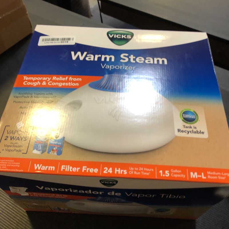Photo 1 of Vicks Warm Steam Vaporizer, Small to Medium Rooms, 1.5 Gallon Tank – Warm Mist Humidifier for Baby and Kids Rooms with Night Light, Works with Vicks VapoPads and VapoSteam