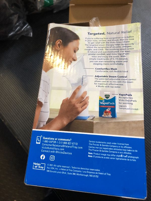 Photo 1 of Vicks Sinus Inhaler - Non-Medicated Steam Relief for Allergies, Congestion, Cough & Colds, Facial Steamer, Soothes Nasal & Throat Passages, Use with VapoPads (1 Included), FSA & HSA Eligible