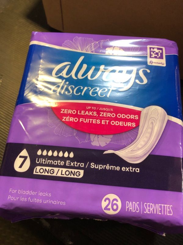 Photo 1 of Always Discreet for Bladder Leaks, Ultimate Overnight, Long Length, 26 Pads 

