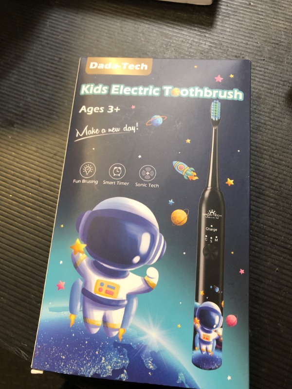 Photo 1 of Kids Electric Toothbrush Rechargeable Age 3-5-6-12-18 Year Old, Sonic Toothbrush Kids with Timer 3 Modes 4 Vibrating Heads Habit Stickers Tooth Brush for Girls Boys and Childrens (Astronaut Black)