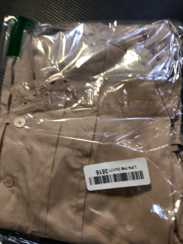 Photo 1 of Allegra K Women's Mock Neck Blouse Ruffle Work Office Cotton Pleated Button Up Shirt Small Khaki