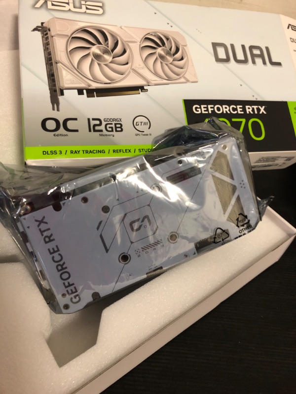 Photo 1 of ASUS Dual GeForce RTX™ 4070 Super EVO White OC Edition (PCIe 4.0, 12GB GDDR6X, DLSS 3, HDMI 2.1a, DisplayPort 1.4a, 2.5-Slot Design, Axial-tech Fan Design, Dual BIOS)