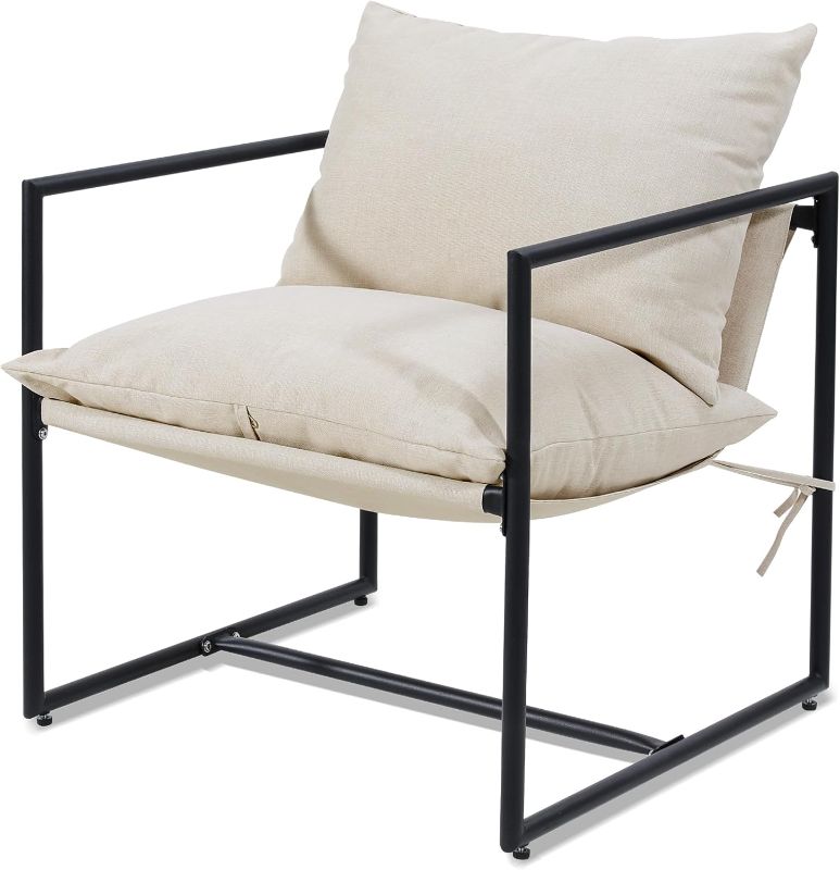 Photo 1 of 
Kromax Modern Accent Chair with Armrest, Cozy Living Room Chairs, Square Metal Frame, Upholstered Soft Cushion, Sponge,