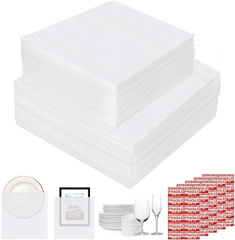 Photo 1 of 200pcs Cushioning Foam Pouches Moving Supplies, 2 Sizes (16x16inch,12x12inch) Use Packing Supplies for Moving, Packaging, Storage Incidental 100 Fragile Stickers, clear
