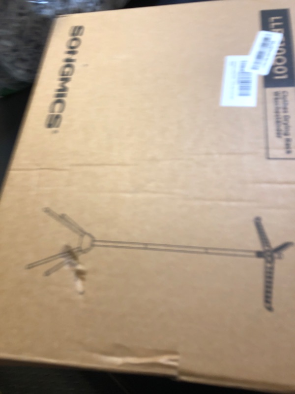 Photo 1 of SONGMICS Clothes Drying Rack, 59-Inch High Folding Laundry Drying Rack with 3 Rotatable Arms for Hangers, 4 Legs, Stainless Steel, for 27 Pieces of Clothes, Blue and Silver ULLR510Q01