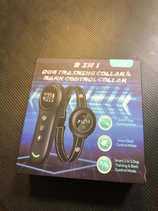 Photo 1 of 2-in-1 Dog Shock Collar & Dog Bark Collar - Smart Anti Barking Dog Training Collar with 5 Adjustable Sensitivity & 3300FT Remote for All Breeds IP67 Waterproof E-Collar