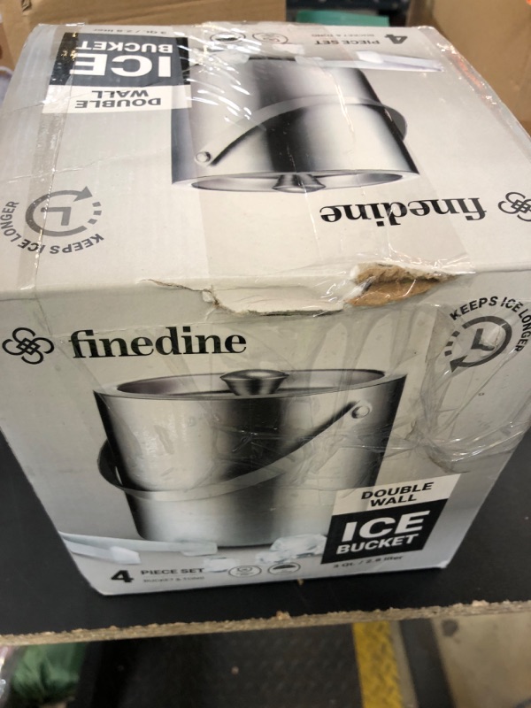 Photo 1 of FineDine Double-Wall Stainless Steel Insulated Ice Bucket With Lid & Ice Tong [3 Liter] Included Strainer Keeps Ice Cold & Dry, Carry leather Handle, Home Bar, Chilling Beer, Champagne, Wine Bottle