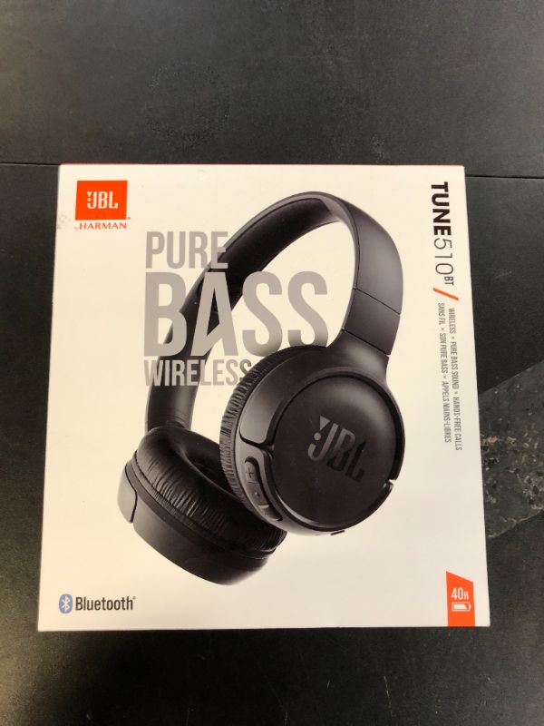 Photo 1 of JBL Tune 510BT - Bluetooth headphones with up to 40 hours battery, microphone for call, foldable and comfortable, Android and iOs compatible (Black)