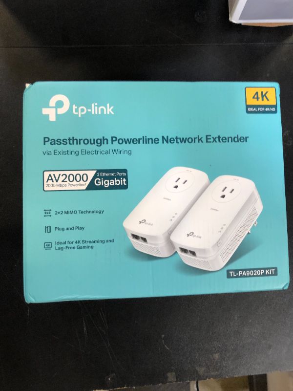 Photo 1 of TP-Link AV2000 Powerline Adapter - 2 Gigabit Ports, Ethernet Over Power, Plug&Play, Power Saving, 2x2 MIMO, Noise Filtering, Extra Socket for other Devices, Ideal for Gaming (TL-PA9020P KIT)