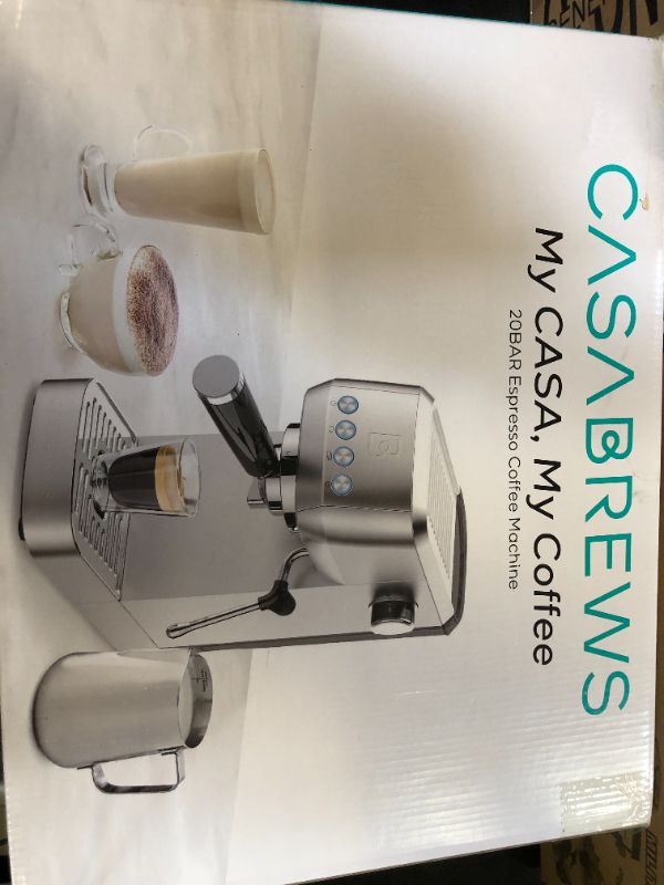 Photo 1 of CASABREWS 3700 Essential Espresso Machine 20 Bar, Stainless Steel Cappuccino & Latte Machine with Steam Frother for Home, 49oz Water Tank, Silver