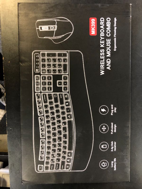 Photo 1 of Wireless Keyboard and Mouse Combo, 2.4G Full Size Wave Keys Ergonomic Keyboard with Wrist Rest and 3-Level DPI Adjustable Wireless Ergonomic Mouse for Windows, Mac OS Desktop/Laptop/PC(Black)