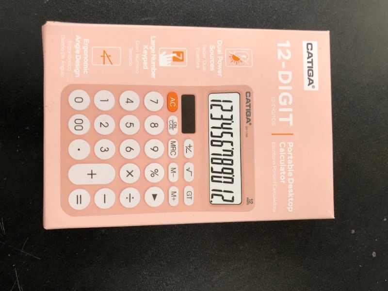 Photo 1 of CATIGA Desk Calculator with 4 Functions, Cute Basic Calculator for Kids with Round Big Button, Large Display for School and Office, Dual Power, SD-1292 Pink