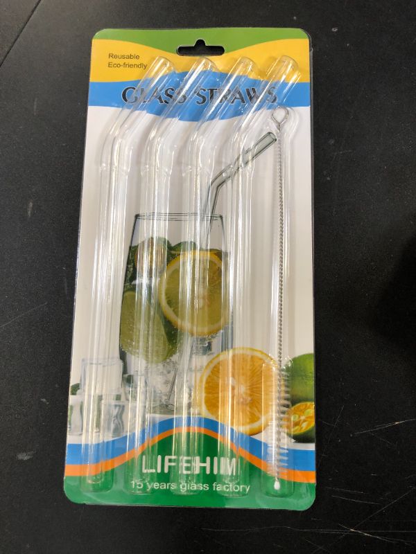 Photo 1 of Borosilicate Glass Straws Shatter Resistant for 16 oz Tumbler, 9 inch 8mm BPA Free, Reusable Drinking Straws Clear Bent Skinny for Iced Coffee and Hot Drinks