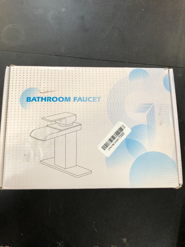 Photo 1 of BWE Black Bathroom Faucet Waterfall Matte with Pop Up Drain Stopper Overflow Assembly and Supply Hose Bath Single Hole Handle Modern Bathroom Sink Faucet Lavatory Mixer Tap
