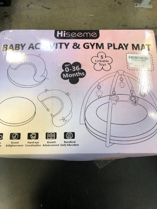 Photo 1 of Hiseeme 5-in-1 Baby Play Gym Mat, Thick & Plush Baby Playmats, Tummy Time Mat with 5 Sensory Toys for Newborn Development, Baby Activity Gym for Infant with Non-Slip Foam Padding (Grey)