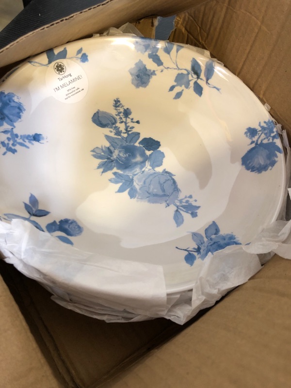 Photo 1 of Abode Homewares Cottage Blue Floral Low Bowl for Salad/Pasta/Soup, 9-Inch, 34-Ounce, Pure Melamine, Indoor/Outdoor, Set of 6 plastic