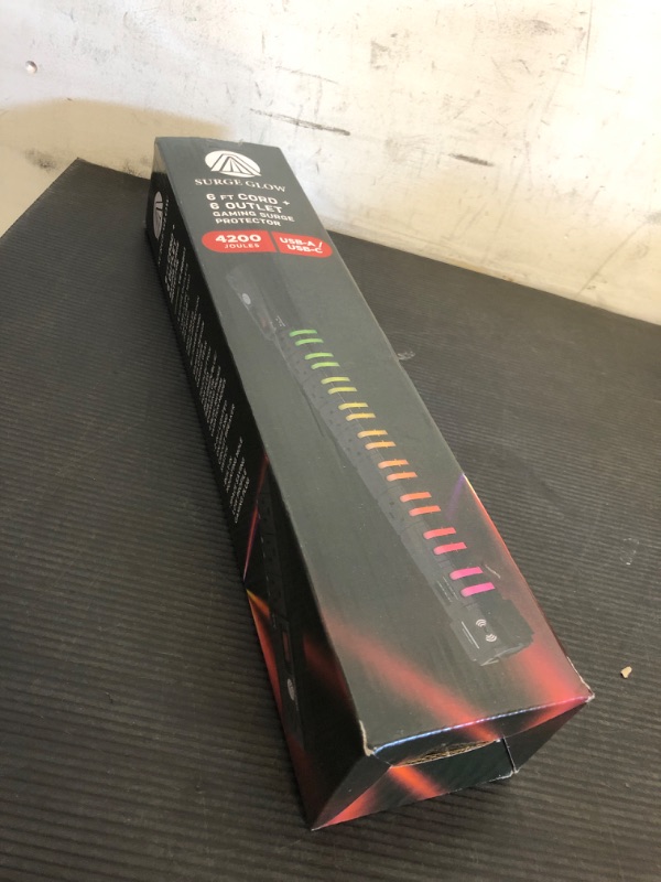 Photo 1 of 4200J Expandable RGB Power Strips with PC Surge Protection PD 20W Fast Charging Station for 1USBC&1USBA Ports 6 Outlets Desk Gaming Room Power Strip Multiple Devices Home Offices Extension Cord Black
